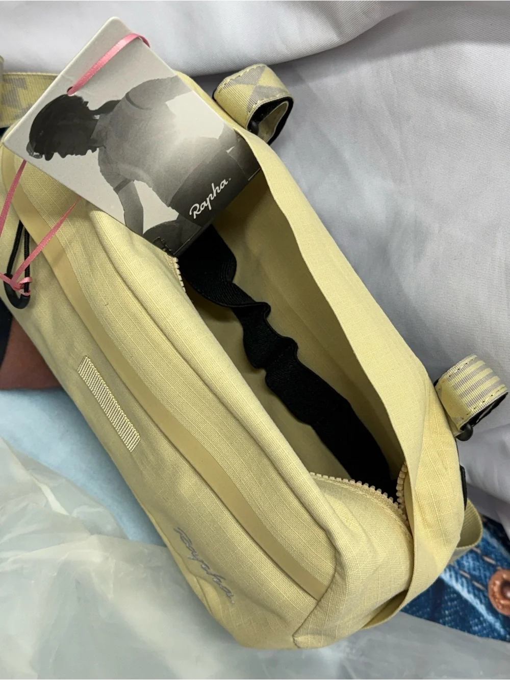 (new+tag) Rapha 2-in-1 bike bar bag / shoulder sling pack light yellow men/women